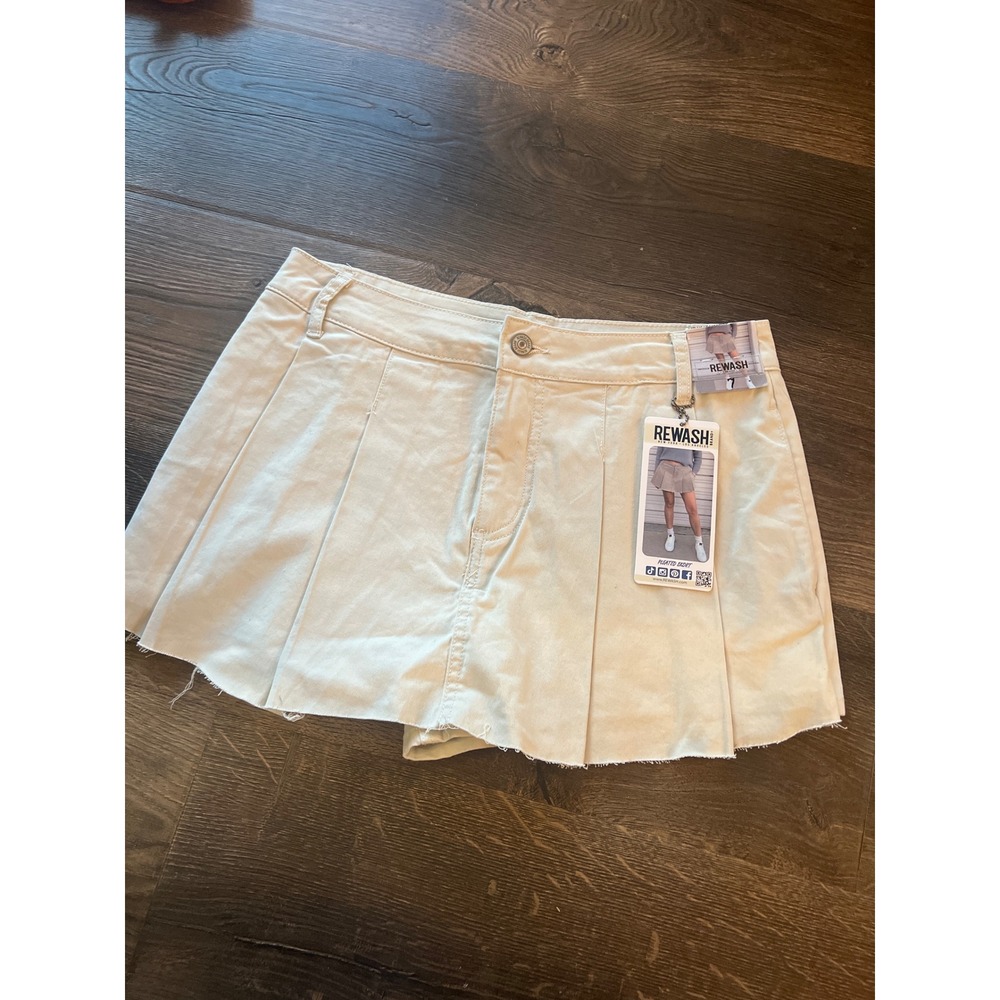Rewash Pleated Skort Cream Twill Raw Hem Mini‎ Skirt Shorts Size 7 28 NEW